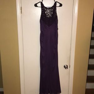 Plum Formal Long Mesh Dress w/Corded Lace